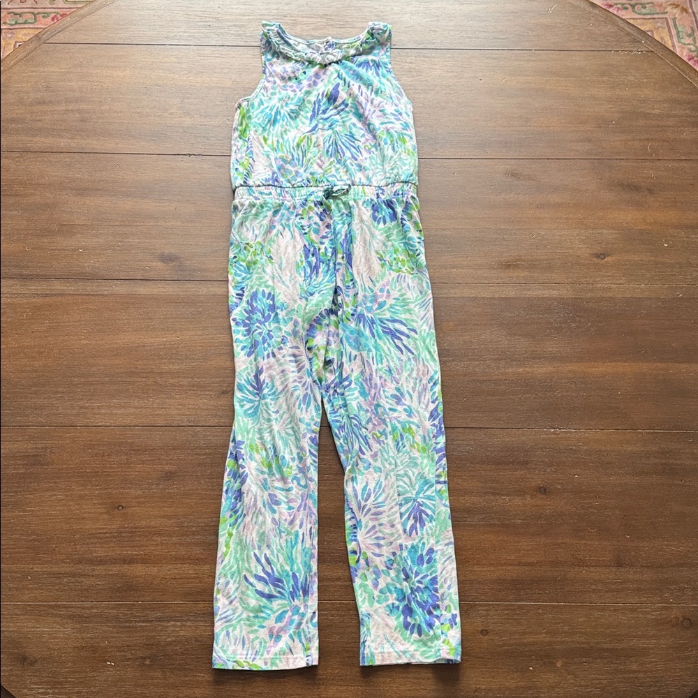 Size L (8-10) Lilly Pulitzer Girls Sleeveless Vala Jumpsuit Shell Of A Party